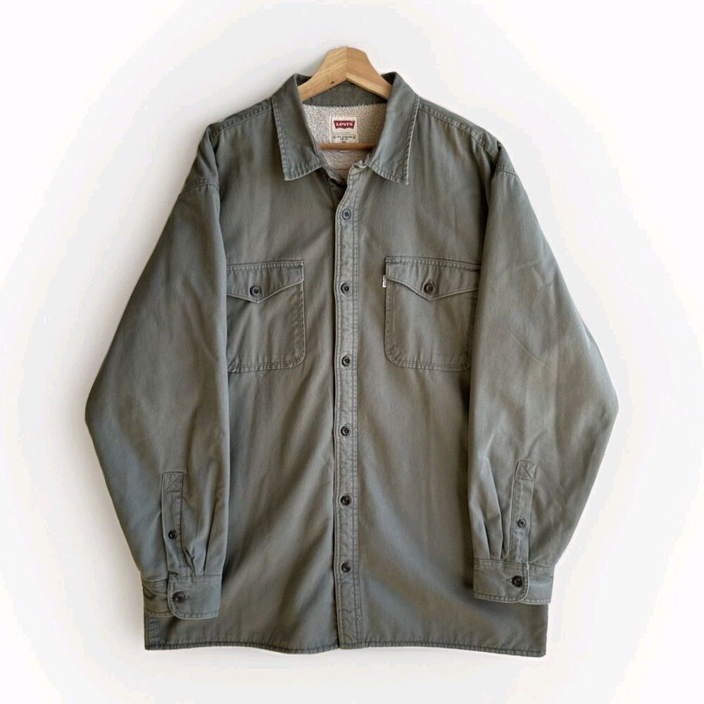 Levi's Sherpa Lined Shirt Jacket Long Sleeve Olive Green Men's Size XL Workwear